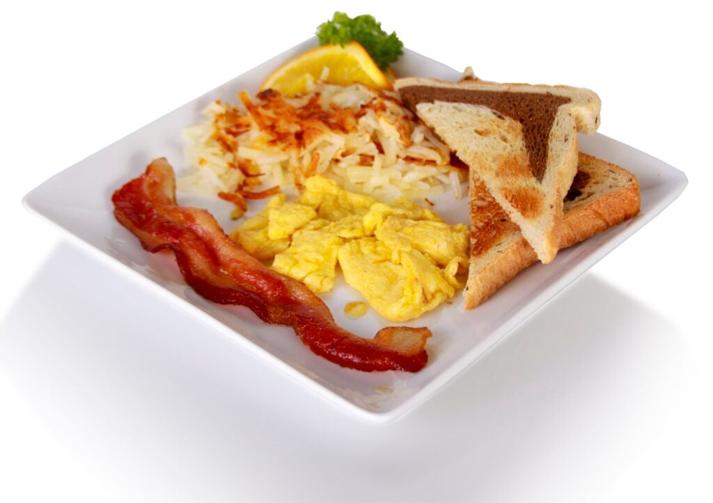 Warrens bacon and egg breakfast