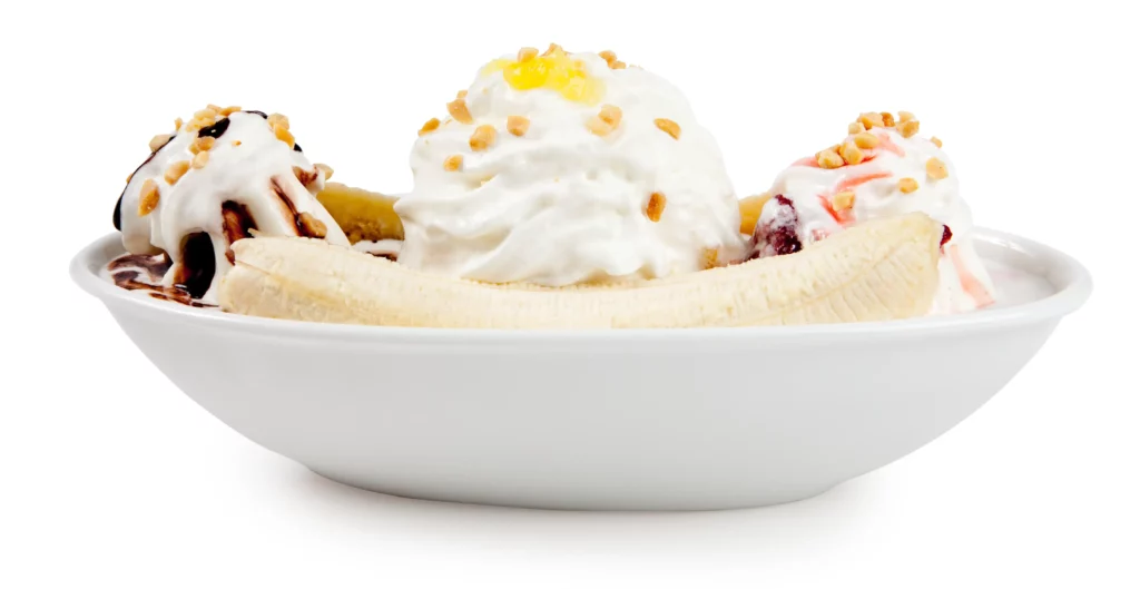 Warrens banana split dessert