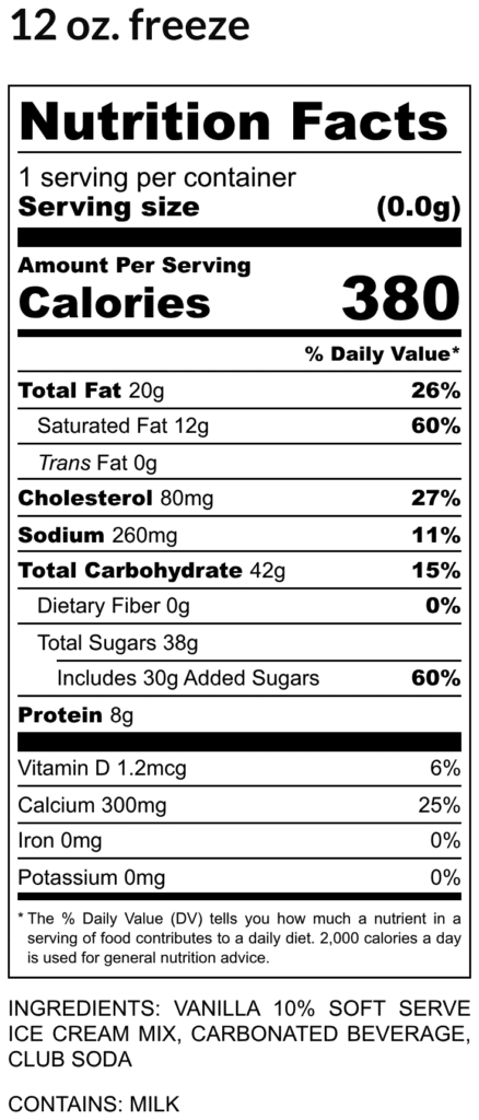 Nutrition facts label 380 calories per serving 20g fat 12g saturated fat 0g trans fat 80mg cholesterol 260mg sodium 42g carbs 8g protein