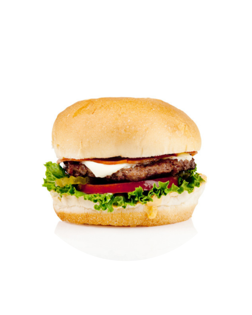 Beef cheeseburger with lettuce tomato and melted cheese on a soft bun