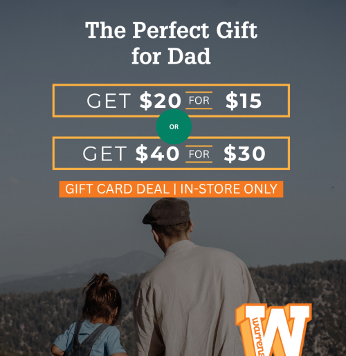 Fathers day deals, gift ideas, burgers restaurants in Utah. Warrens Gift Card Deals going on now!
